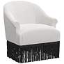 Vera Titan Snow Fabric Accent Chair with Black Fringe Trim