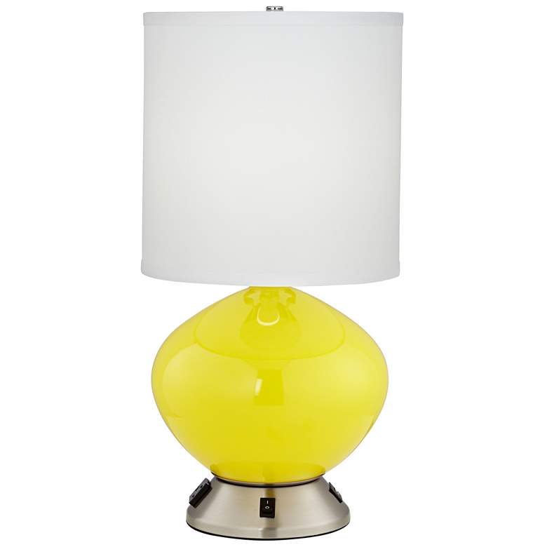 Image 1 Vera Yellow Glass Accent Table Lamp with USB Port and Outlet