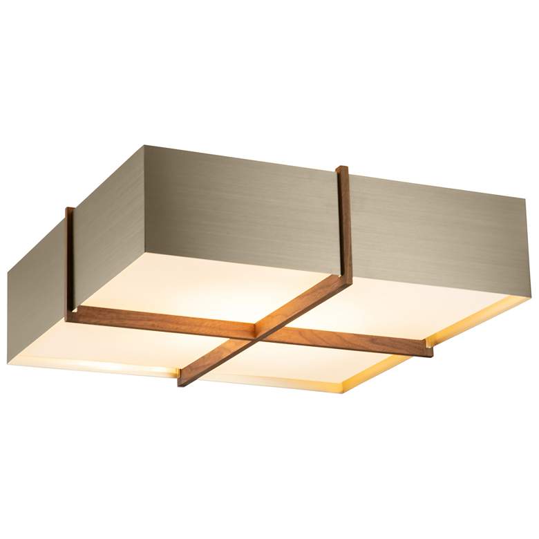 Image 1 Veram 18" Wide Walnut 3500K LED Flushmount With Distressed Brass Shade