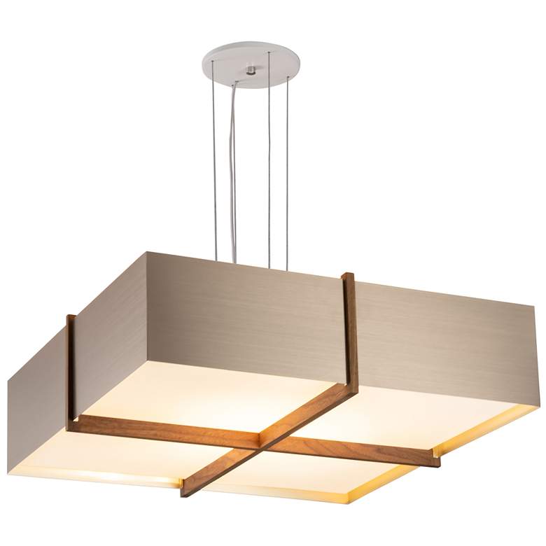 Image 1 Veram 18" Wide Walnut 4000K LED Pendant With Brushed Rose Gold Shade