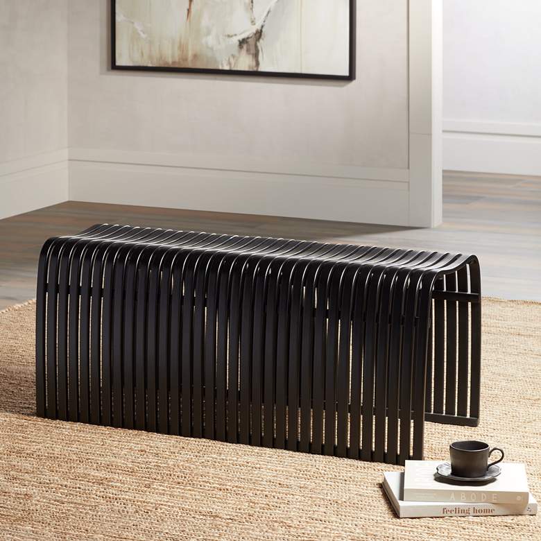 Image 1 Verana 42 1/2" Wide Black Finish Modern Bent Bamboo Wood Bench