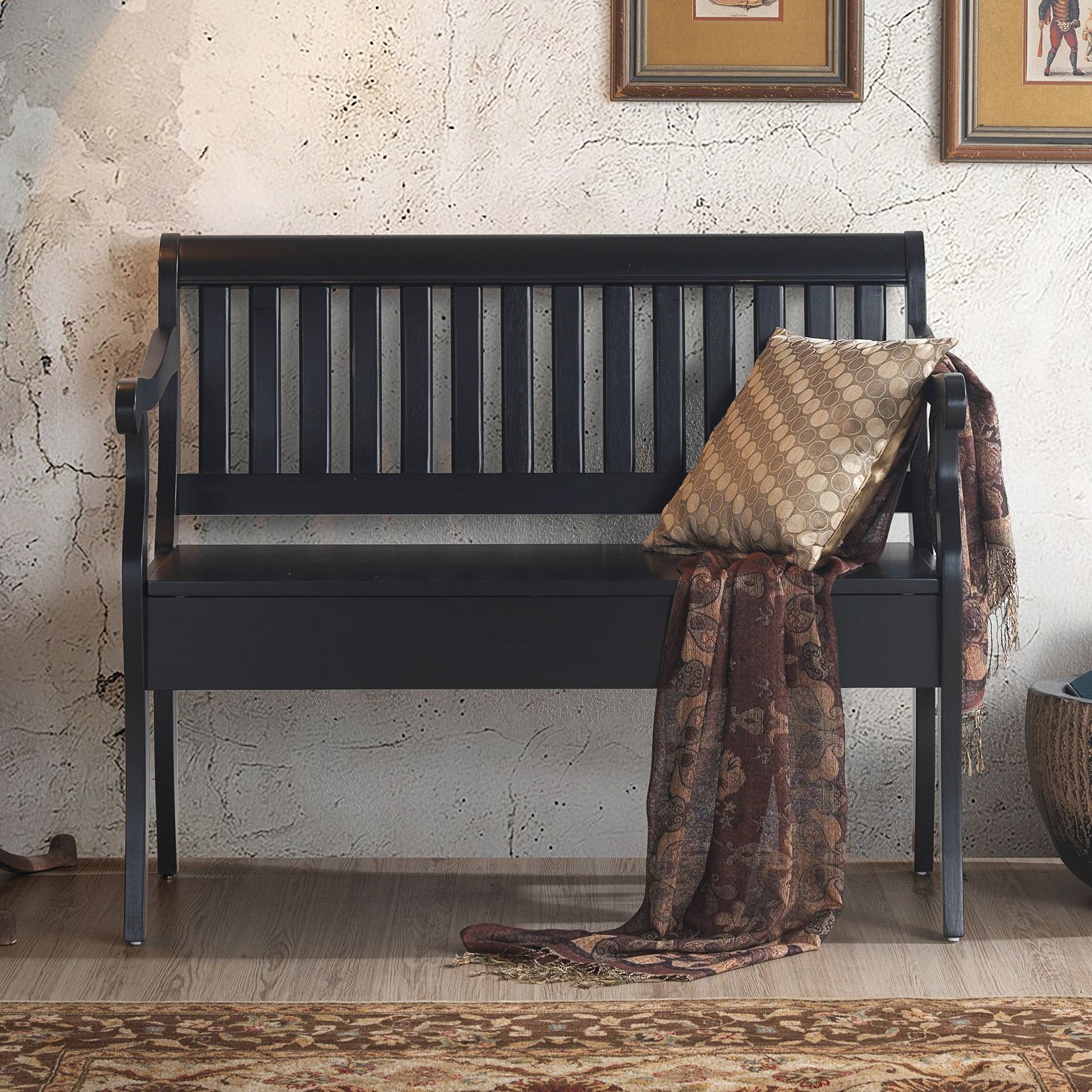 Veranda 42 1 2 Wide Antique Black Storage Bench