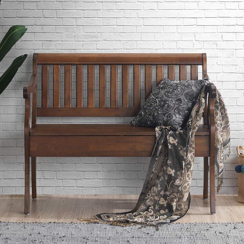 Image 1 Veranda 42 1/2" Wide Elm Stain Wood Storage Bench