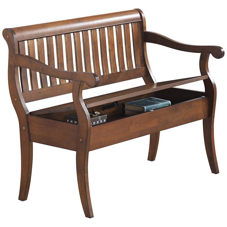 Image 6 Veranda 42 1/2" Wide Elm Stain Wood Storage Bench more views