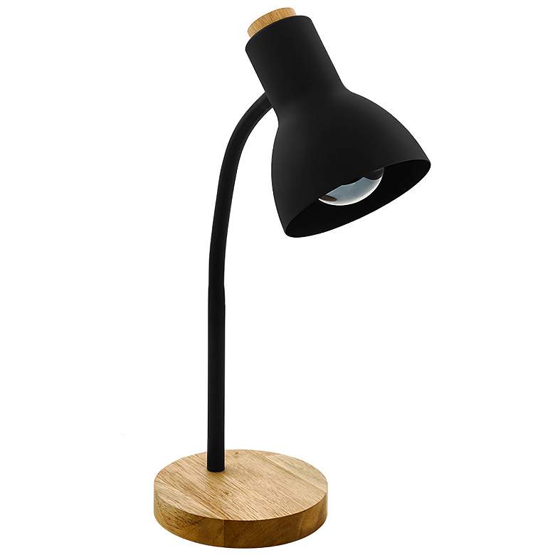 Image 1 Verdal 19" High Wood Accented Black Table Lamp With Black Metal Shade