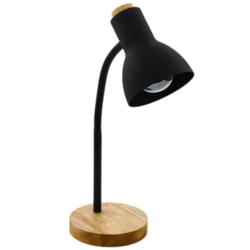 Verdal 19&quot; High Wood Accented Black Table Lamp With Black Metal Shade