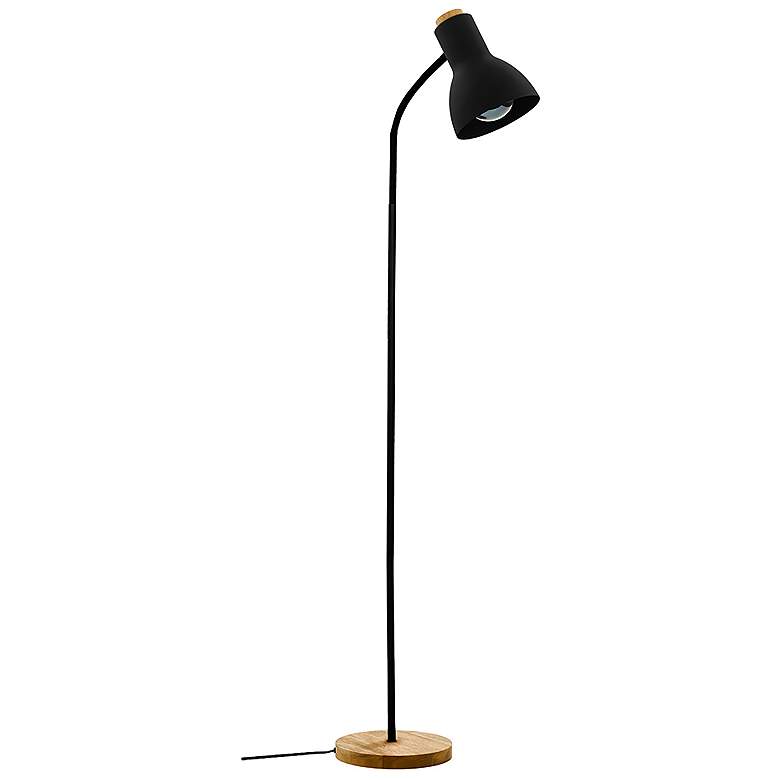 Image 1 Verdal 59 inch High Wood Accented Black Floor Lamp With Black Metal Shade