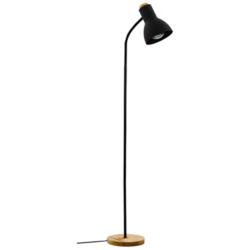 Verdal 59&quot; High Wood Accented Black Floor Lamp With Black Metal Shade