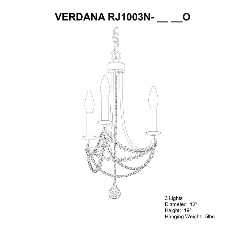 Image 4 Verdana 19"H x 12"W 3-Light Crystal Chandelier in Black more views