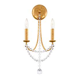 Image2 of Verdana 19"H x 9"W 2-Light Crystal Wall Sconce in Heirloom Gold