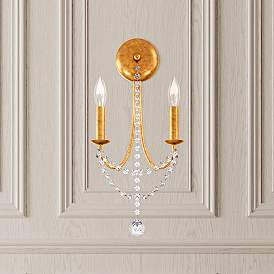 Image1 of Verdana 19"H x 9"W 2-Light Crystal Wall Sconce in Heirloom Gold