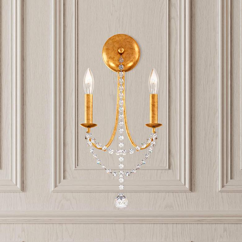 Image 1 Verdana 19"H x 9"W 2-Light Crystal Wall Sconce in Heirloom Gold