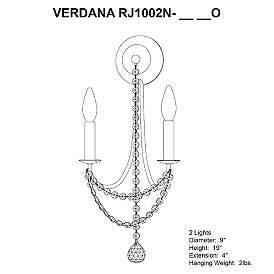 Image4 of Verdana 19"H x 9"W 2-Light Crystal Wall Sconce in Heirloom Gold more views