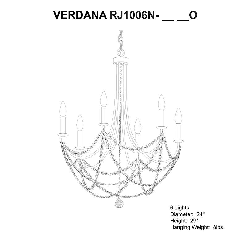 Image 4 Verdana 29"H x 24"W 6-Light Crystal Chandelier in Black more views