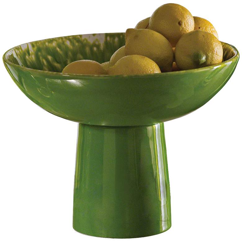 Image 1 Verde Villa 13 inch Wide Matcha Green Ceramic Footed Bowl