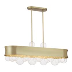 Verdi Square 38" Wide Soft Gold and Glass Island Pendant