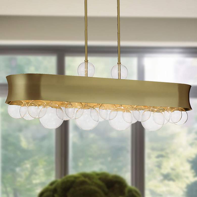 Image 1 Verdi Square 38" Wide Soft Gold and Glass Island Pendant