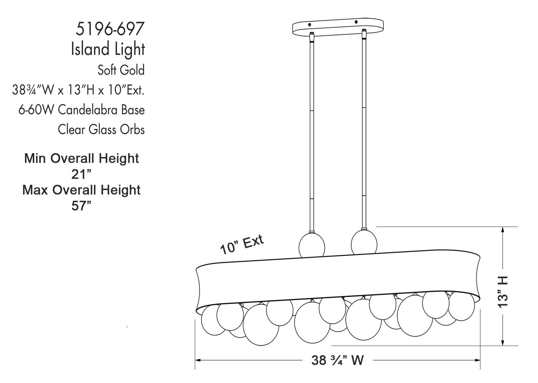 Verdi Square 38" Wide Soft Gold and Glass Island Pendant