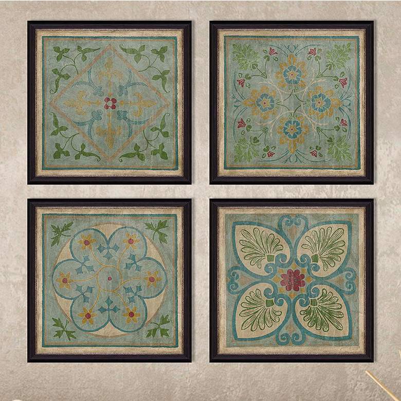Image 1 Verdigris Pattern 20" Square 4-Piece Framed Wall Art Set
