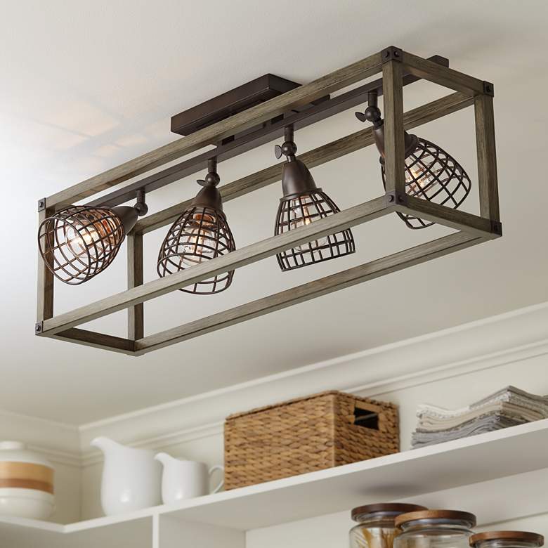 Image 1 Verdorn 4-Light Oiled Bronze with Wood Cage Track Fixture