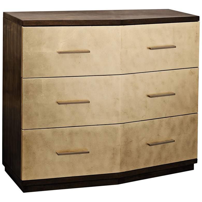 Image 1 Verdura 38 inch Wide Walnut and Gold Leaf 3-Drawer Accent Chest