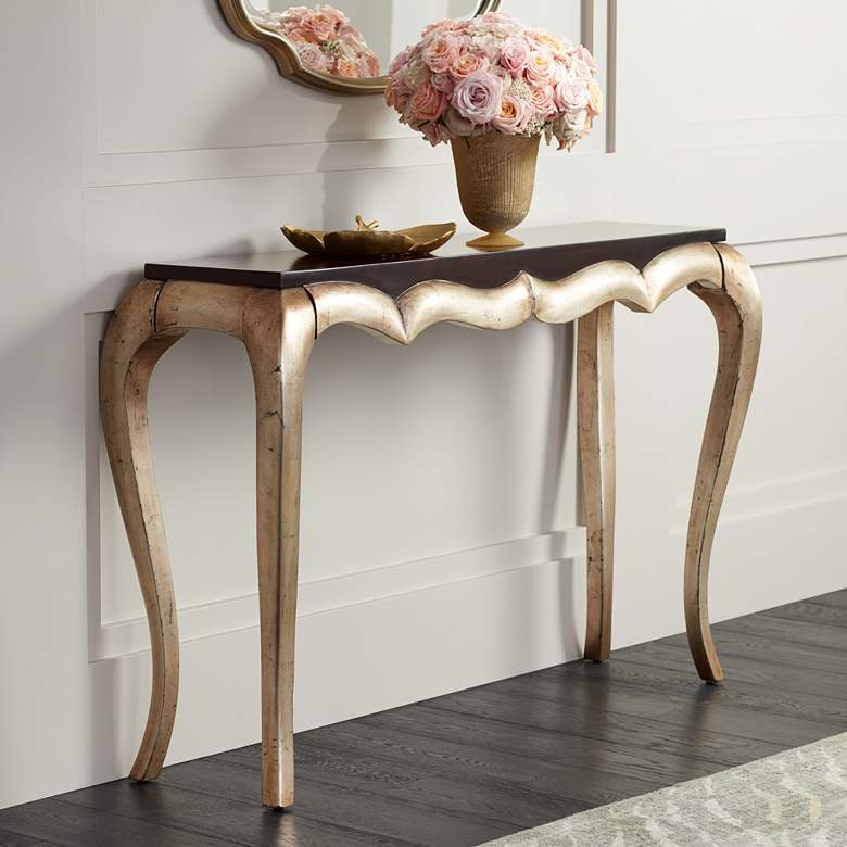 Image 1 Verena 54 inch Wide Dark Mahogany and Silver Leaf Console Table