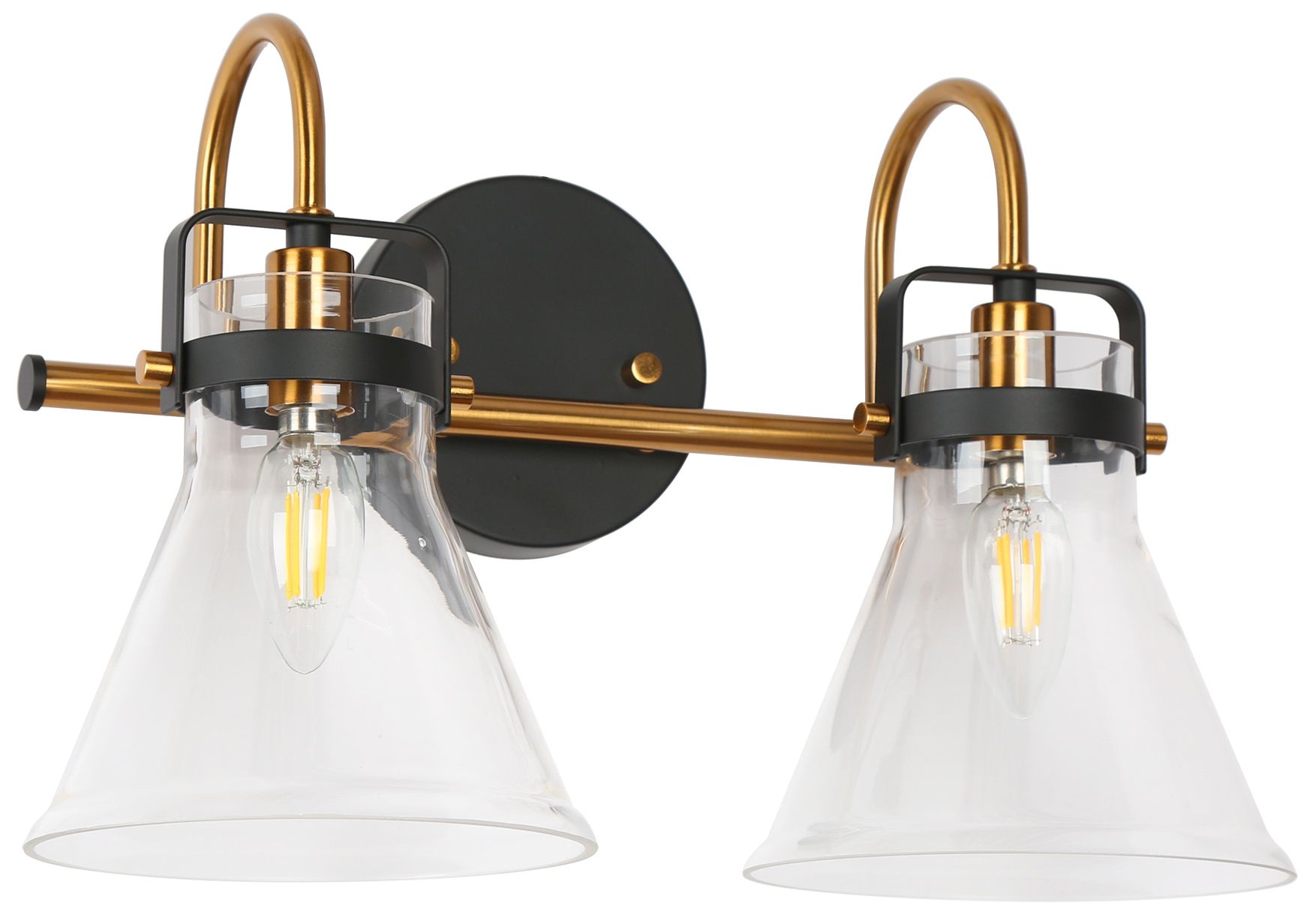 Thumbnail1 of Verex 15.4"W Brass Black 2-Light Glass Bathroom Vanity Light