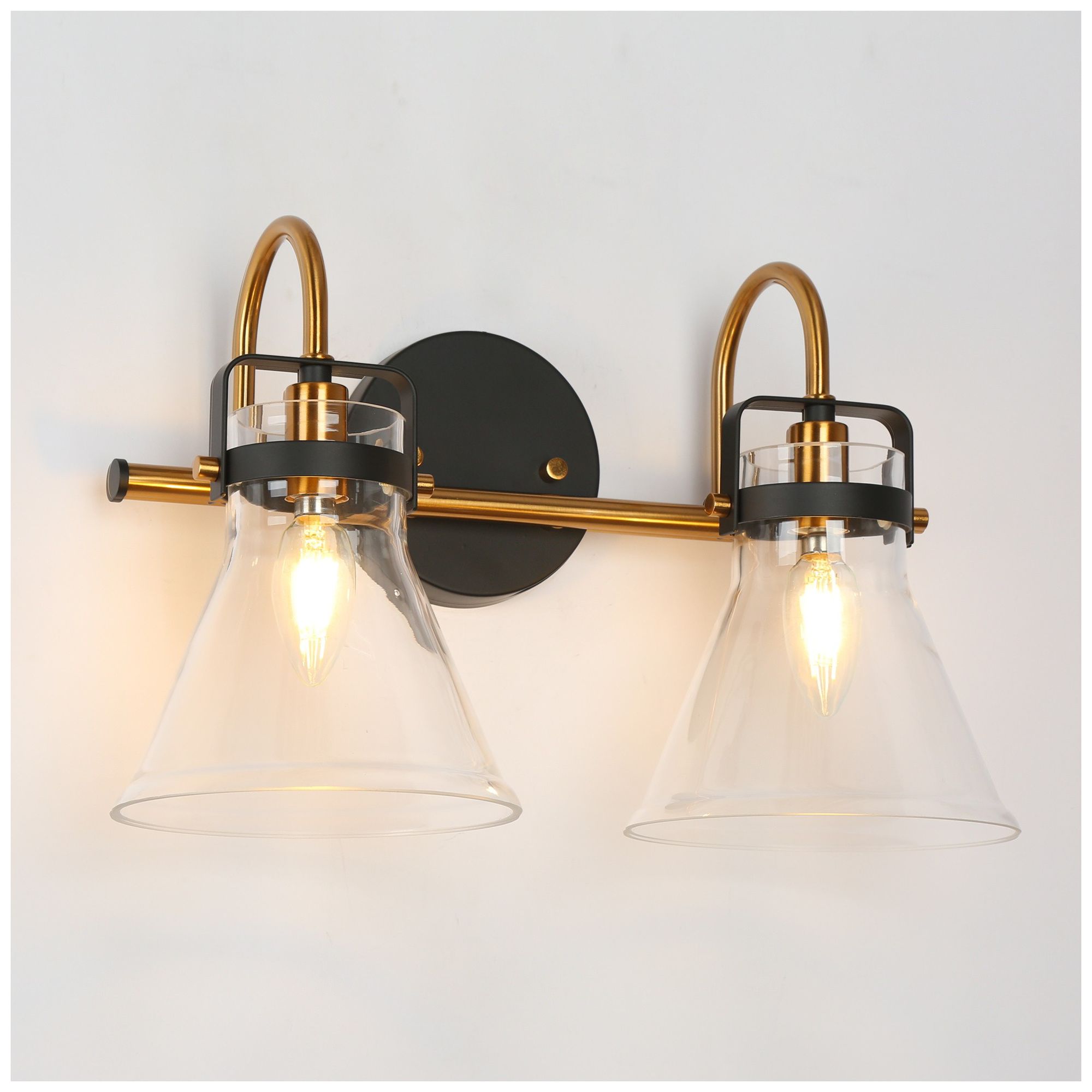 Thumbnail2 of Verex 15.4"W Brass Black 2-Light Glass Bathroom Vanity Light more views