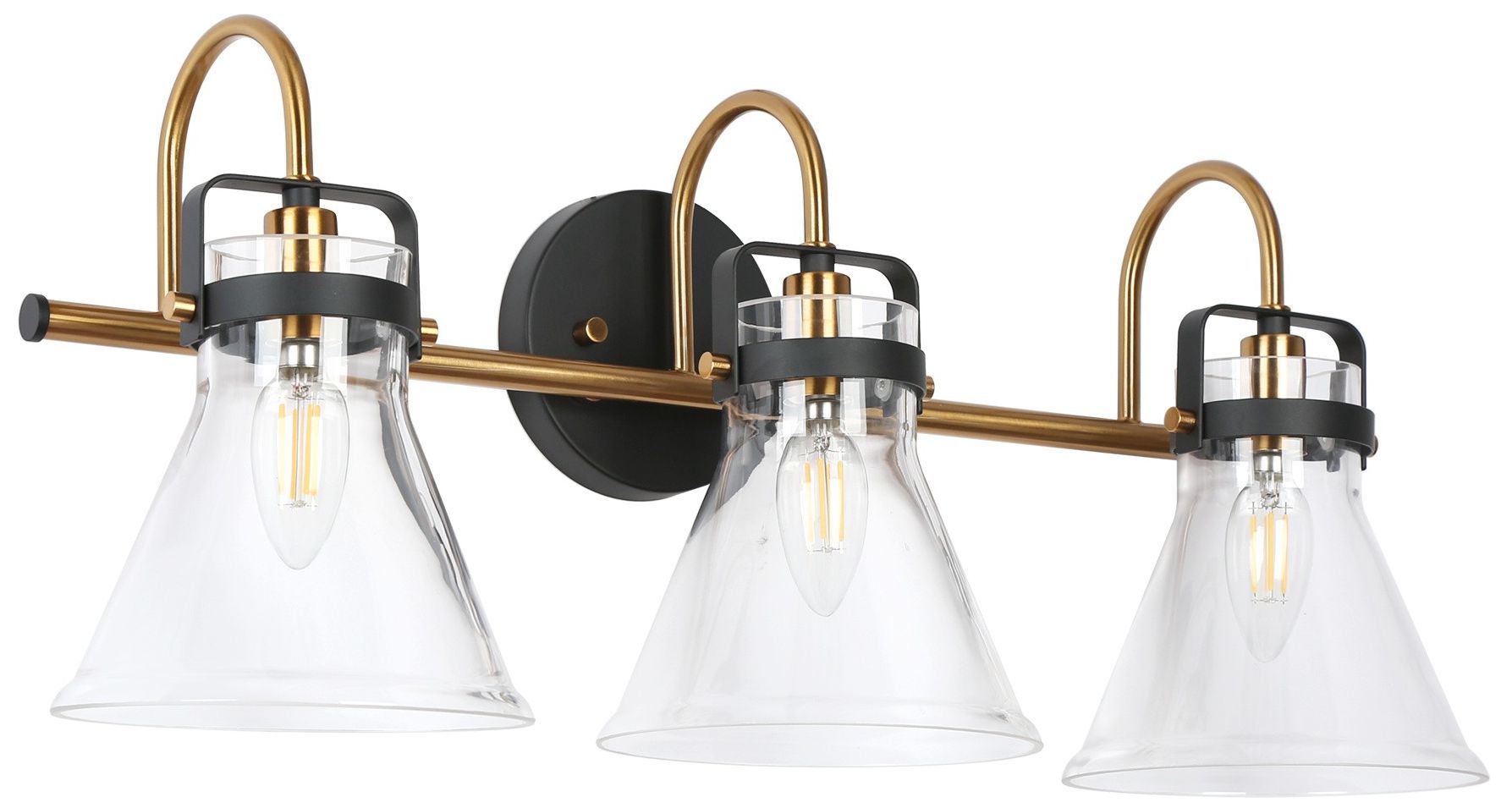 Image 2 Verex 23.6"W Brass Black 3-Light Glass Bathroom Vanity Light