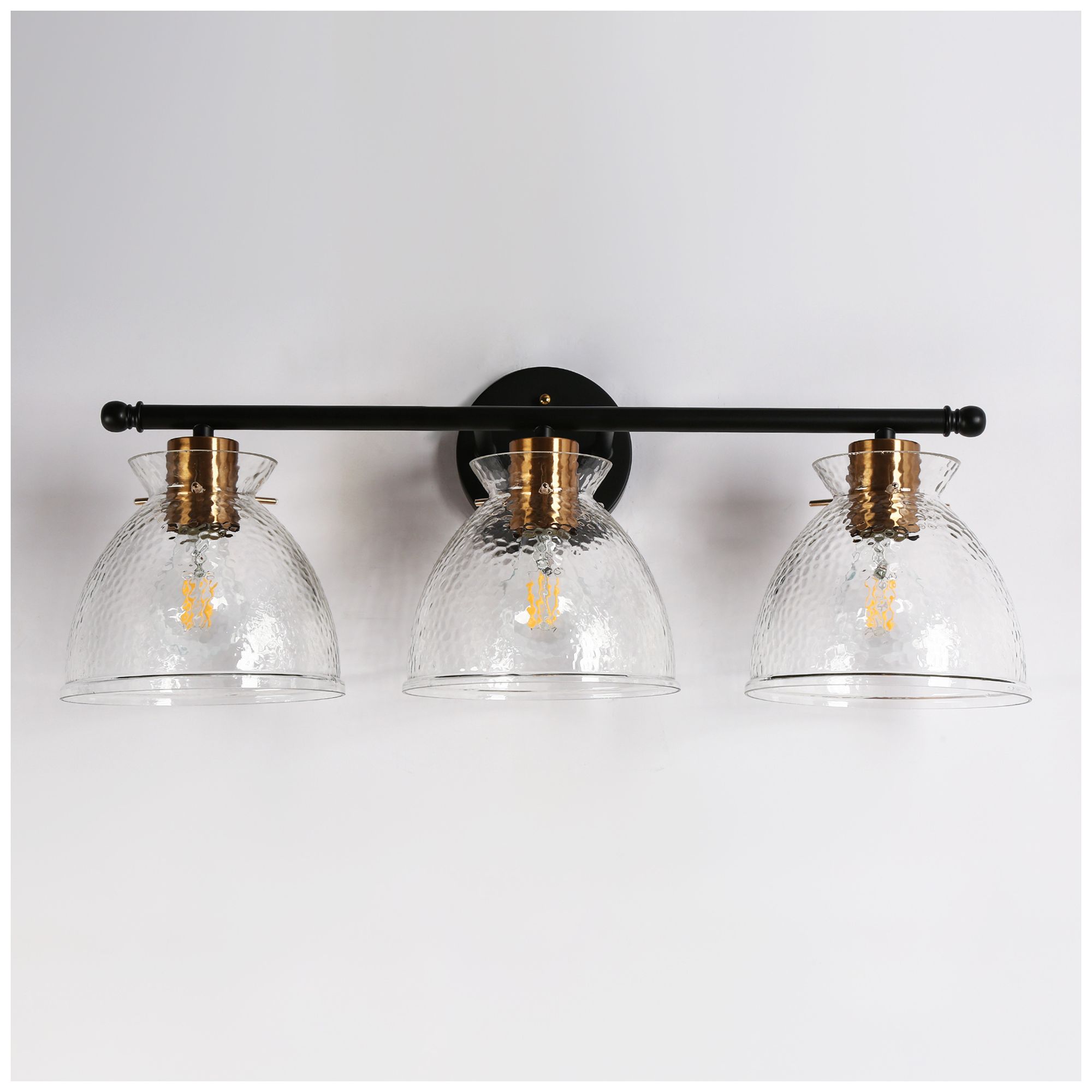 Image 3 Verex 23.6"W Brass Black 3-Light Textured Glass Bathroom Vanity Light more views