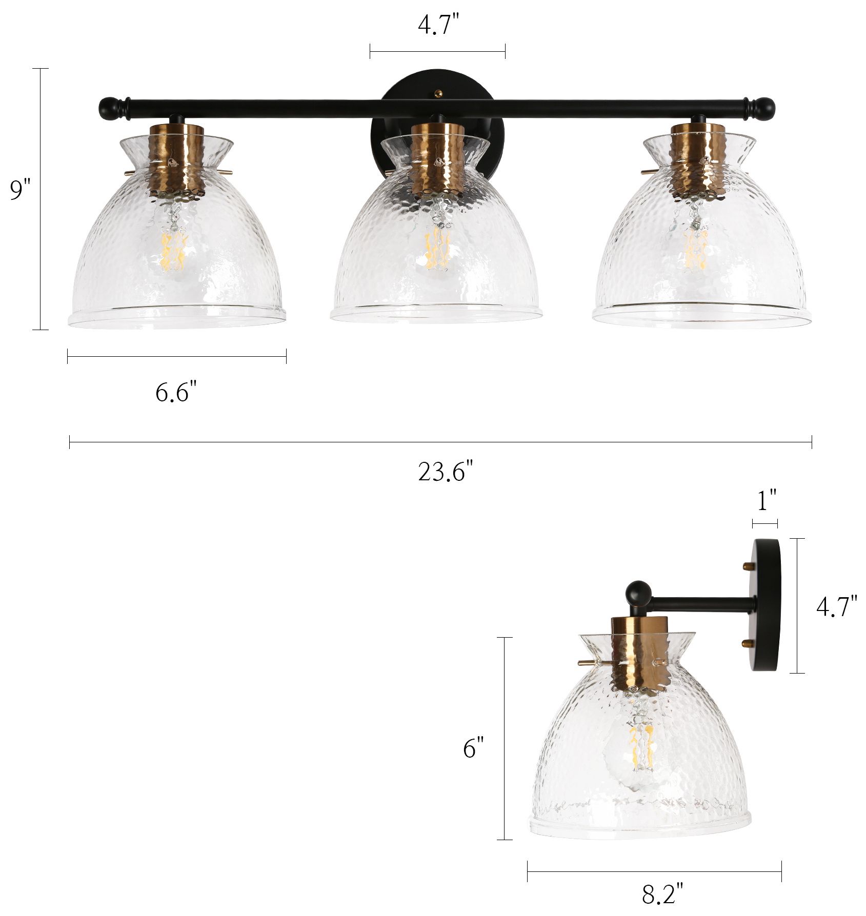 Image 4 Verex 23.6"W Brass Black 3-Light Textured Glass Bathroom Vanity Light more views