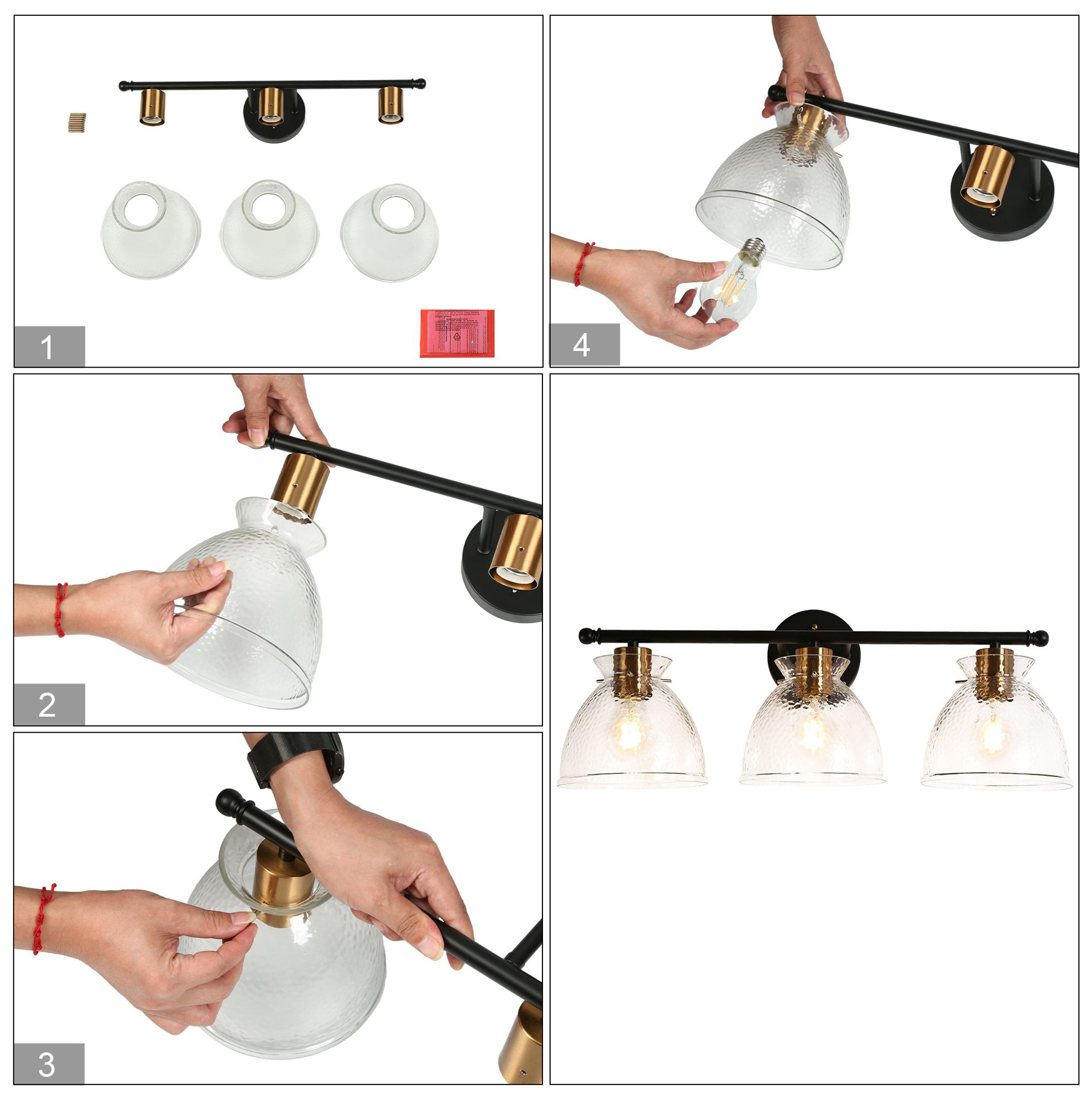 Image 7 Verex 23.6"W Brass Black 3-Light Textured Glass Bathroom Vanity Light more views