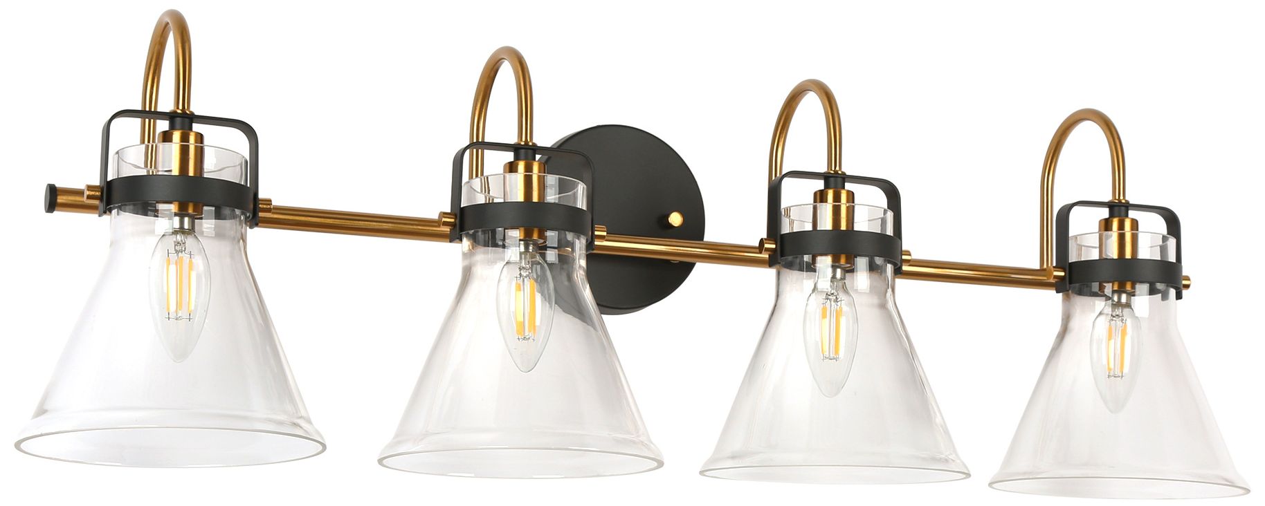 Verex 30.7"W Brass Black 4-Light Glass Bathroom Vanity Light