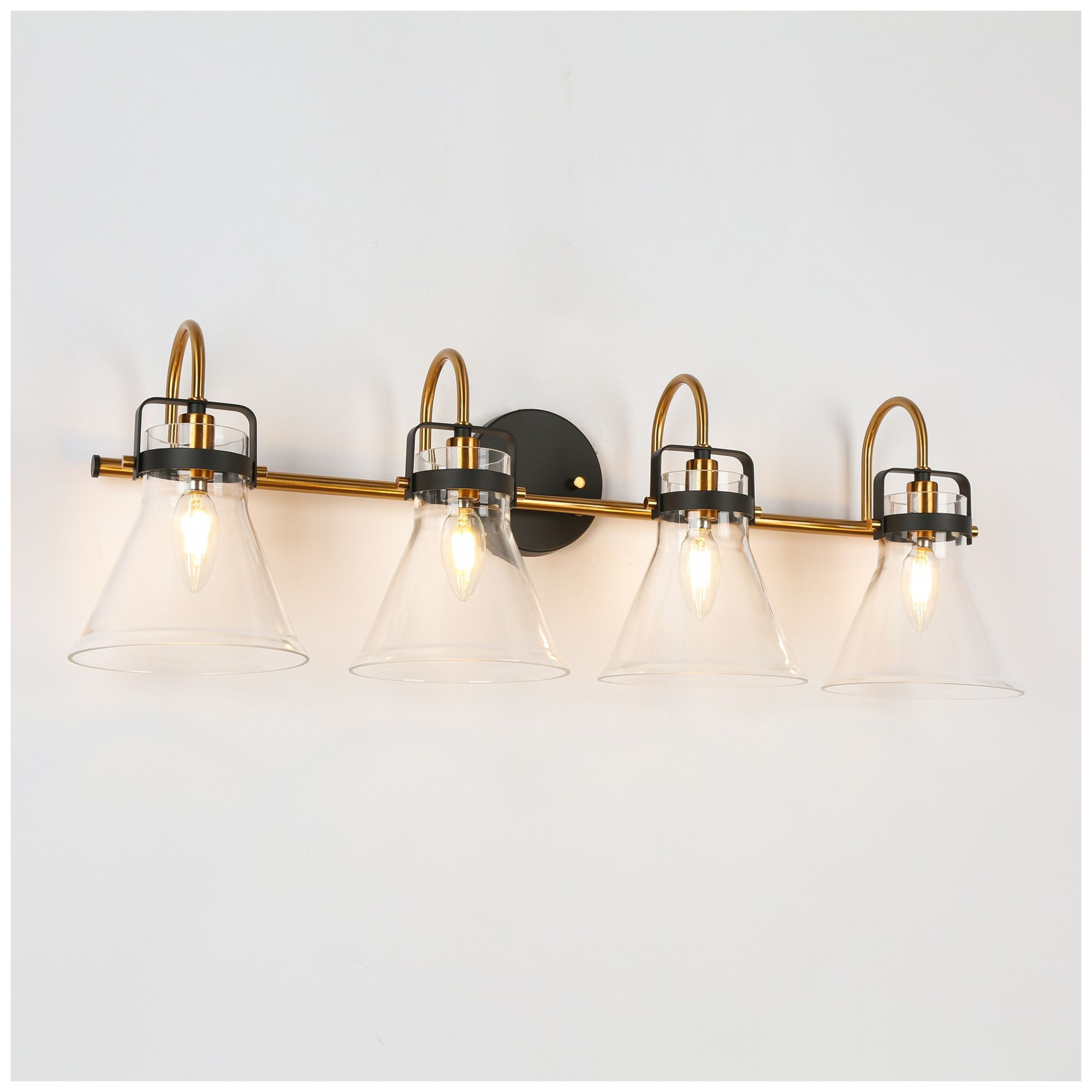 Image 2 Verex 30.7"W Brass Black 4-Light Glass Bathroom Vanity Light more views