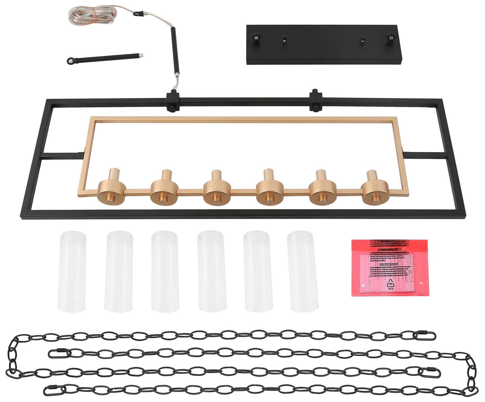 Image 4 Verex 37"W Satin Brass 6-Light Glass Linear Dining Pendant more views