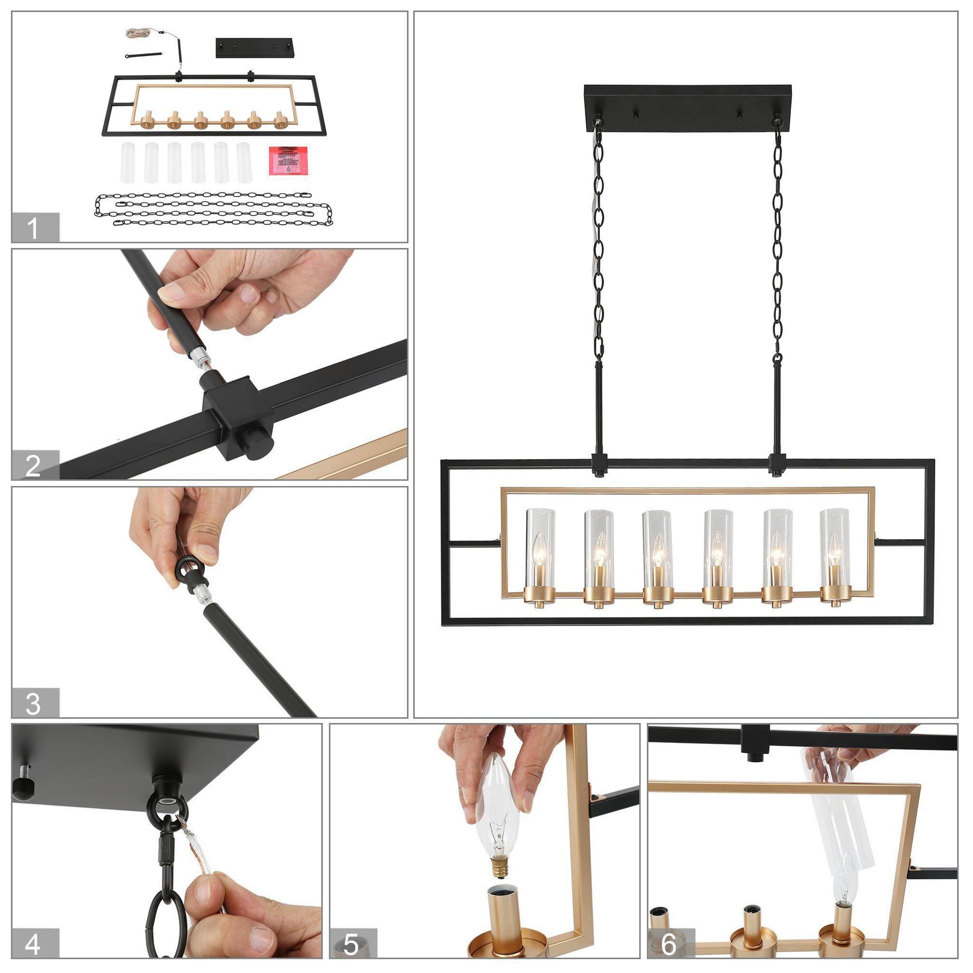 Image 5 Verex 37"W Satin Brass 6-Light Glass Linear Dining Pendant more views