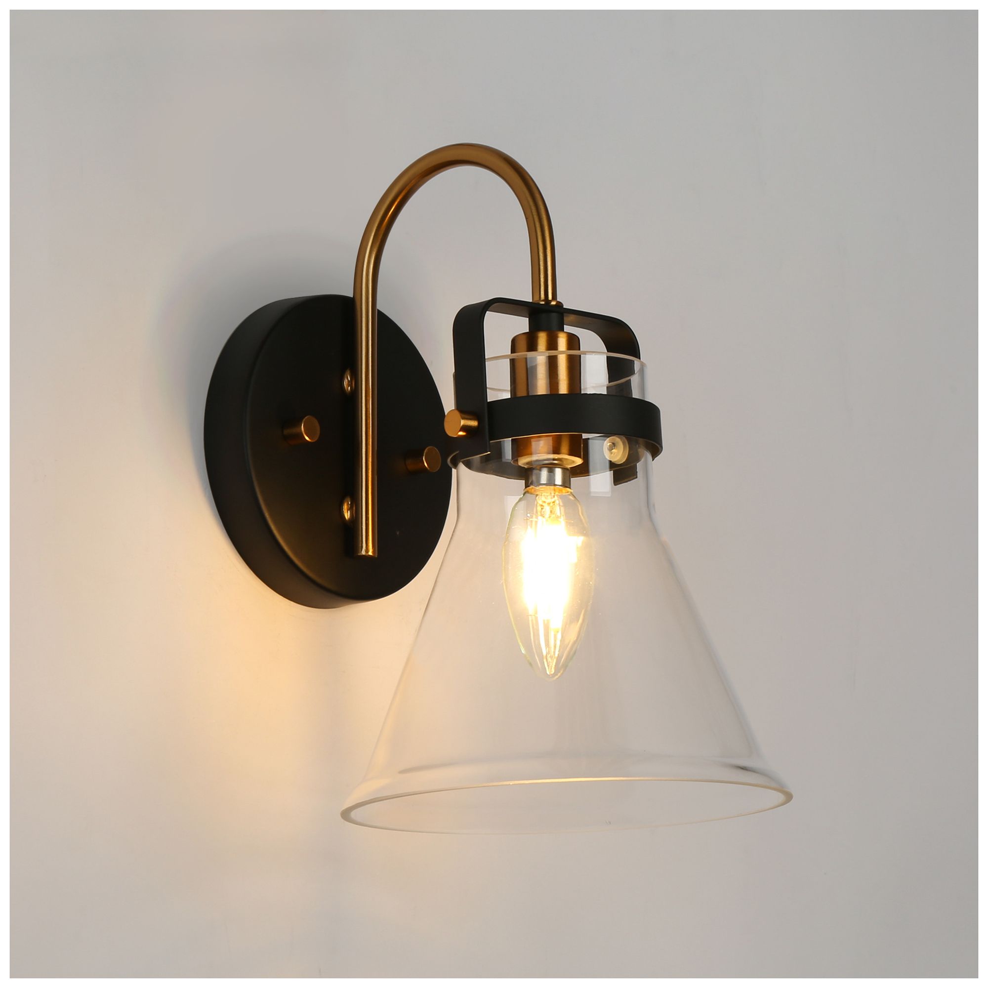 Image 2 Verex 6.5"W Brass Black 1-Light Glass Transitional Wall Sconce more views