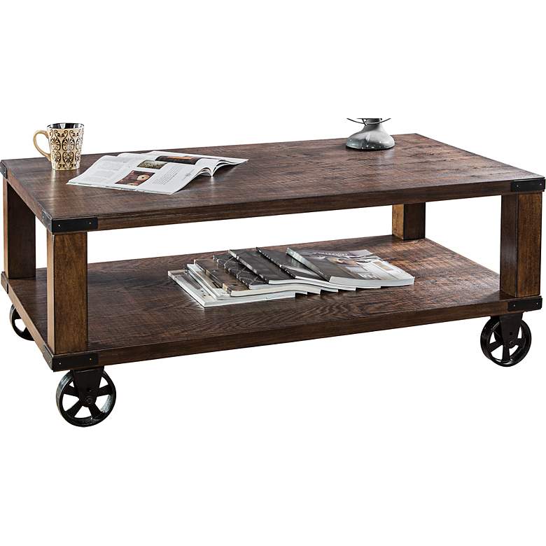 Image 1 Veria 48 inch Wide Dark Oak Industrial Wheeled Coffee Table