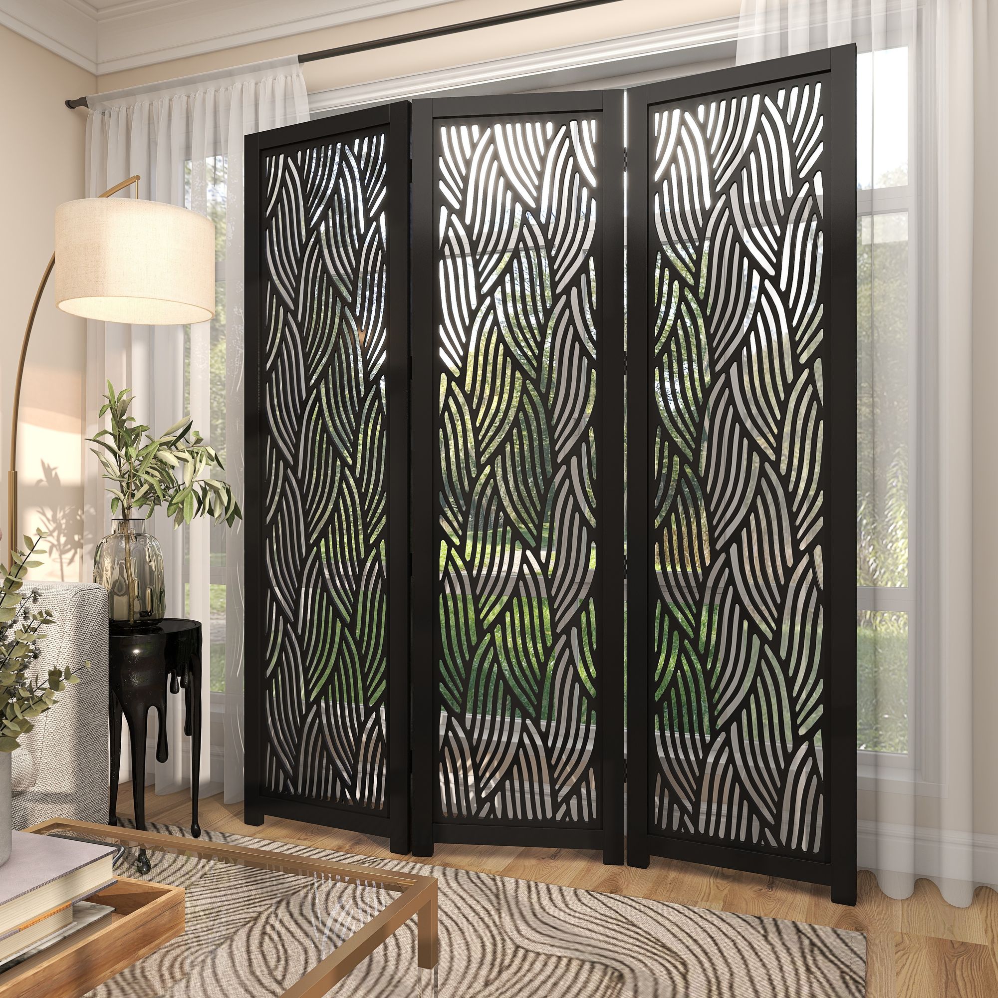 Image 6 Veridas Crisp Black 79 3/4" High 3-Panel Room Divider Screen more views