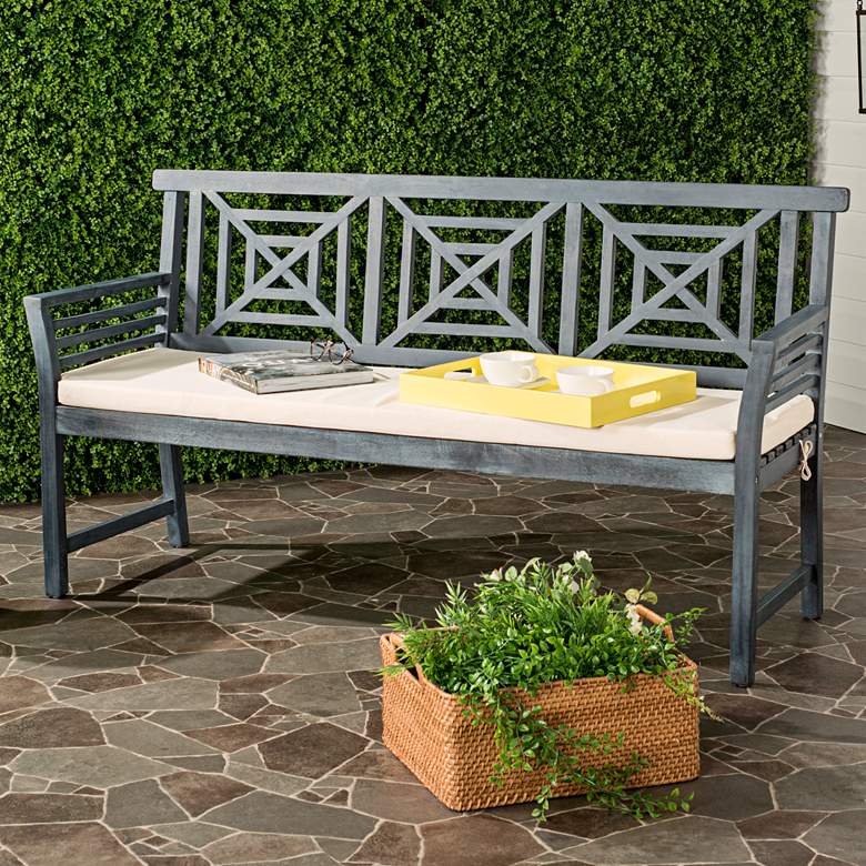 Image 1 Verlaine Ash Gray Wood and Polyester 3-Seat Outdoor Bench