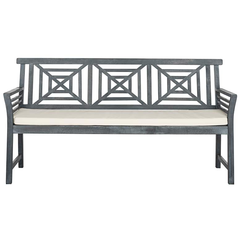 Image 3 Verlaine Ash Gray Wood and Polyester 3-Seat Outdoor Bench more views