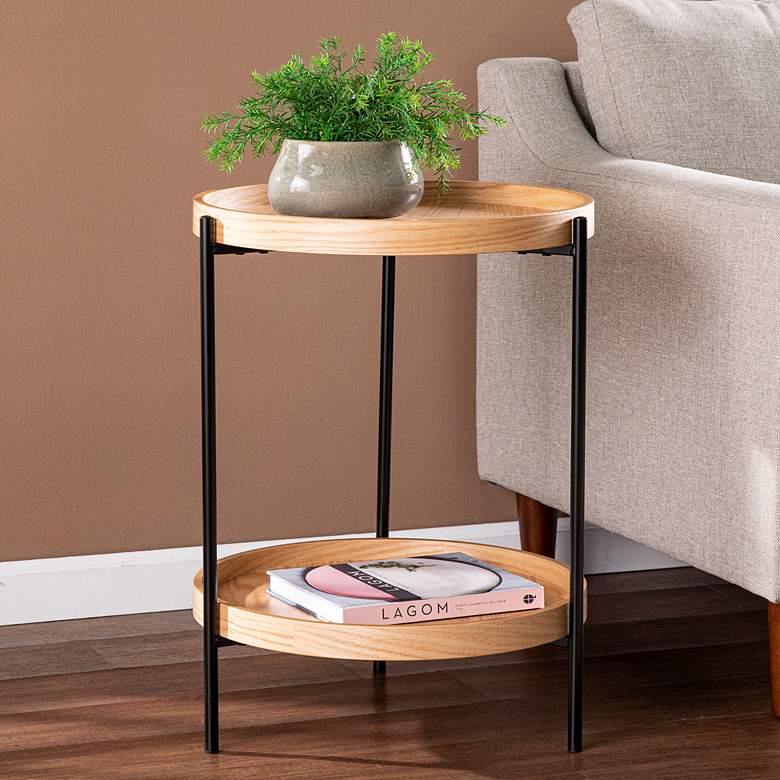Image 1 Verlington 19 3/4" Wide Natural Wood Round 2-Tier End Table