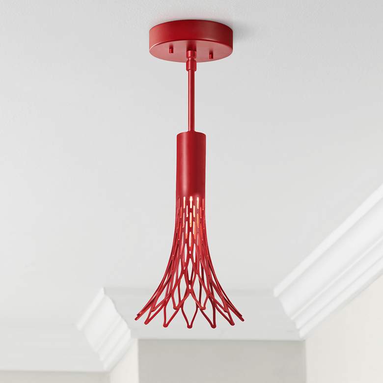 Image 1 Vermont Modern Bloom 6 1/4" Wide Satin Red Ceiling Light
