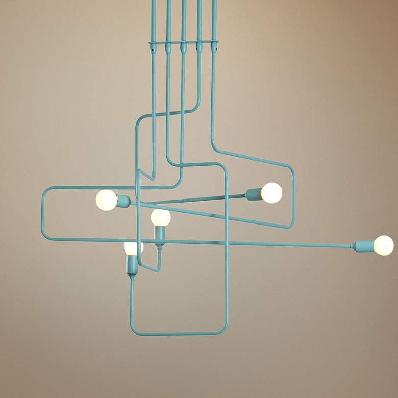 Image 1 Vermont Modern Metro 34 3/4"W 5-Light Satin Aqua Pendant