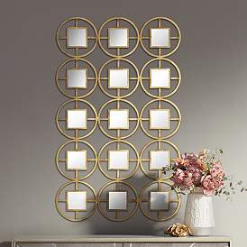 Image1 of Verna 40 1/2"H Glossy Gold Circle Metal Mirrored Wall Art