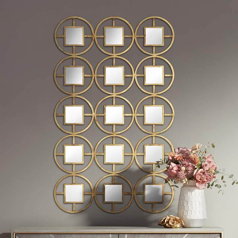 Image 1 Verna 40 1/2 inchH Glossy Gold Circle Metal Mirrored Wall Art