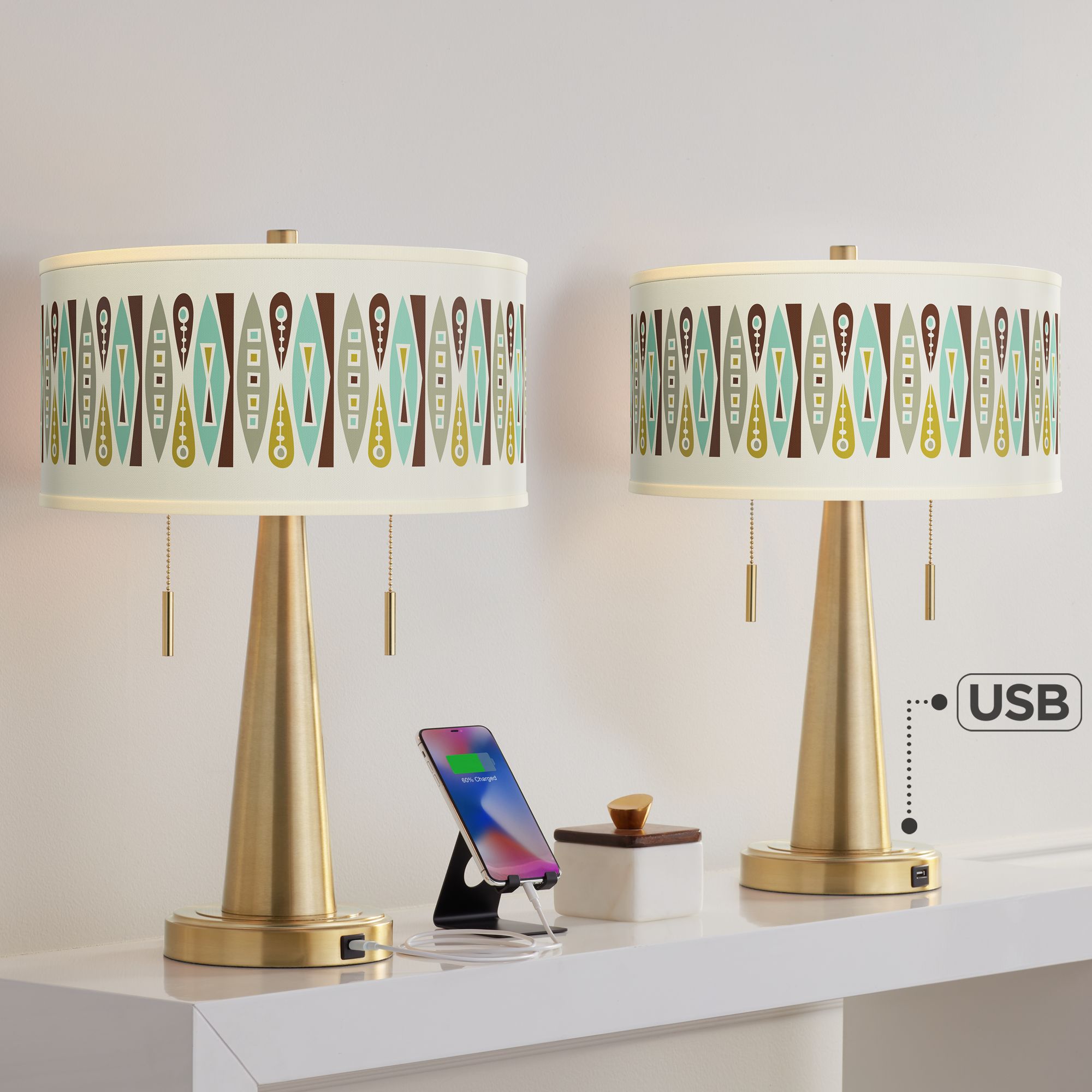 Image Vernaculis II Vicki Gold USB Table Lamps Set of 2