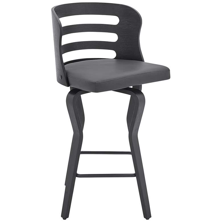 Image 1 Verne 25 in. Swivel Barstool in Matte Black Finish with Gray Faux Leather