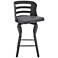 Verne 25 in. Swivel Barstool in Matte Black Finish with Gray Faux Leather