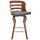 Verne 25 in. Swivel Barstool in Walnut Finish with Gray Faux Leather